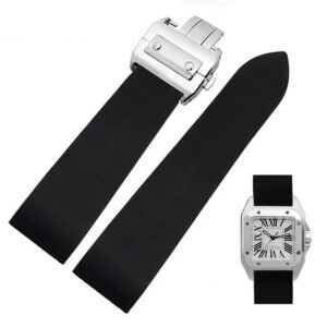 25mm Silicone Rubber Strap for Cartier Santos 100 W2020007 Watch