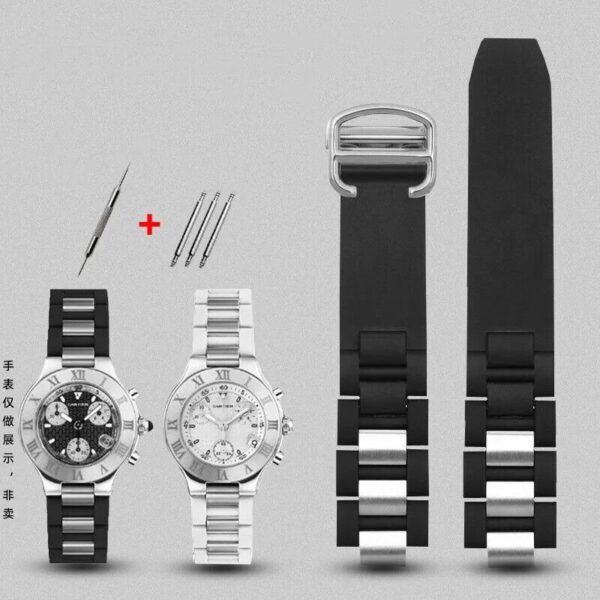 20x10mm Silicone Rubber Strap for Cartier 21 Chronoscaph Autoscaph Watch