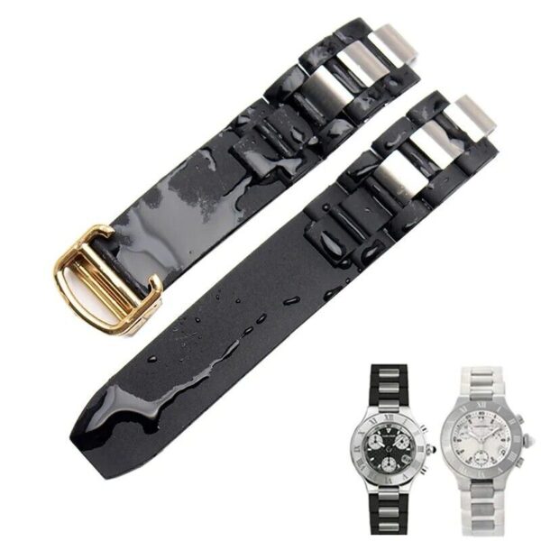 20x10mm Silicone Rubber Strap for Cartier 21 Chronoscaph Autoscaph Watch