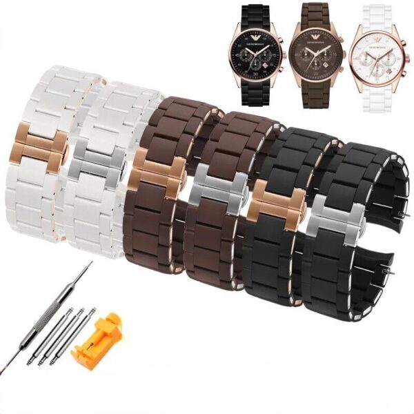 Stainless Steel & Rubber Watch Bracelet Strap for Armani AR5906 AR5905 AR5890