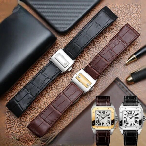 20/23mm Genuine Leather Strap for Cartier Santos 100 Watch Folding Buckle