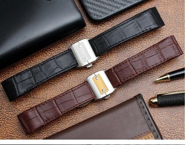 20/23mm Genuine Leather Strap for Cartier Santos 100 Watch Folding Buckle