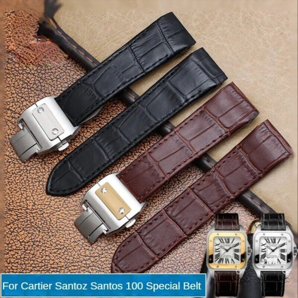 20/23mm Genuine Leather Strap for Cartier Santos 100 Watch Folding Buckle