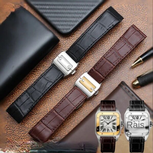 20/23mm Genuine Leather Strap for Cartier Santos 100 Watch Folding Buckle