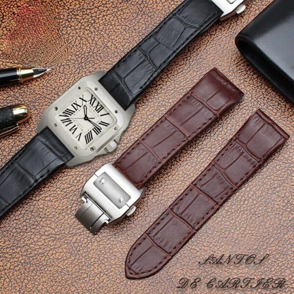 20/23mm Genuine Leather Strap for Cartier Santos 100 Watch Folding Buckle