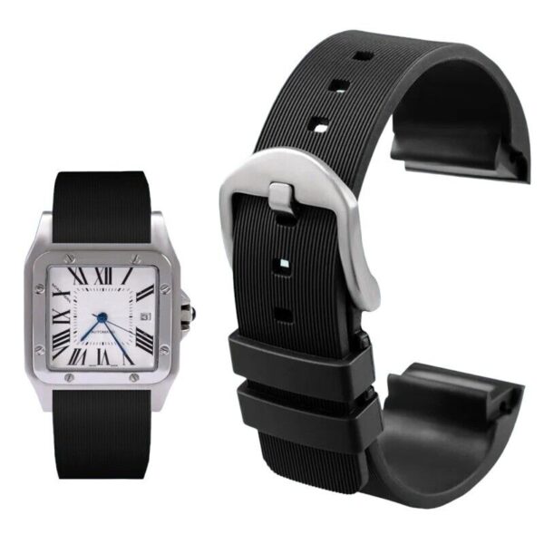 20/23mm Silicone Rubber Strap for Cartier Santos 100 Watch Buckle Clasp