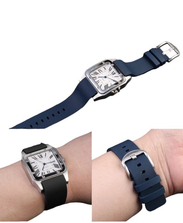 20/23mm Silicone Rubber Strap for Cartier Santos 100 Watch Buckle Clasp