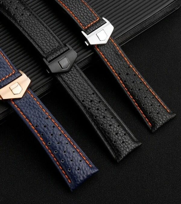 22mm Breathable Genuine Leather Strap Band Fit TAG Heuer Monaco Watch