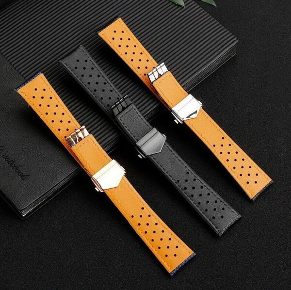 22mm Breathable Genuine Leather Strap Band Fit TAG Heuer Monaco Watch