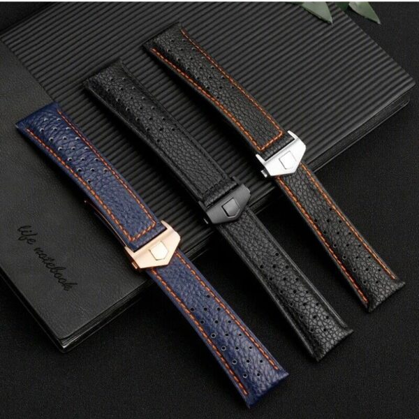 22mm Breathable Genuine Leather Strap Band Fit TAG Heuer Monaco Watch